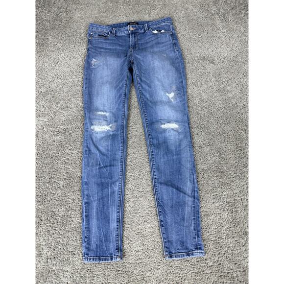White House Black Market Jeans Womens 6 Blue Mid Rise Skinny Leg Distressed - Picture 2 of 13
